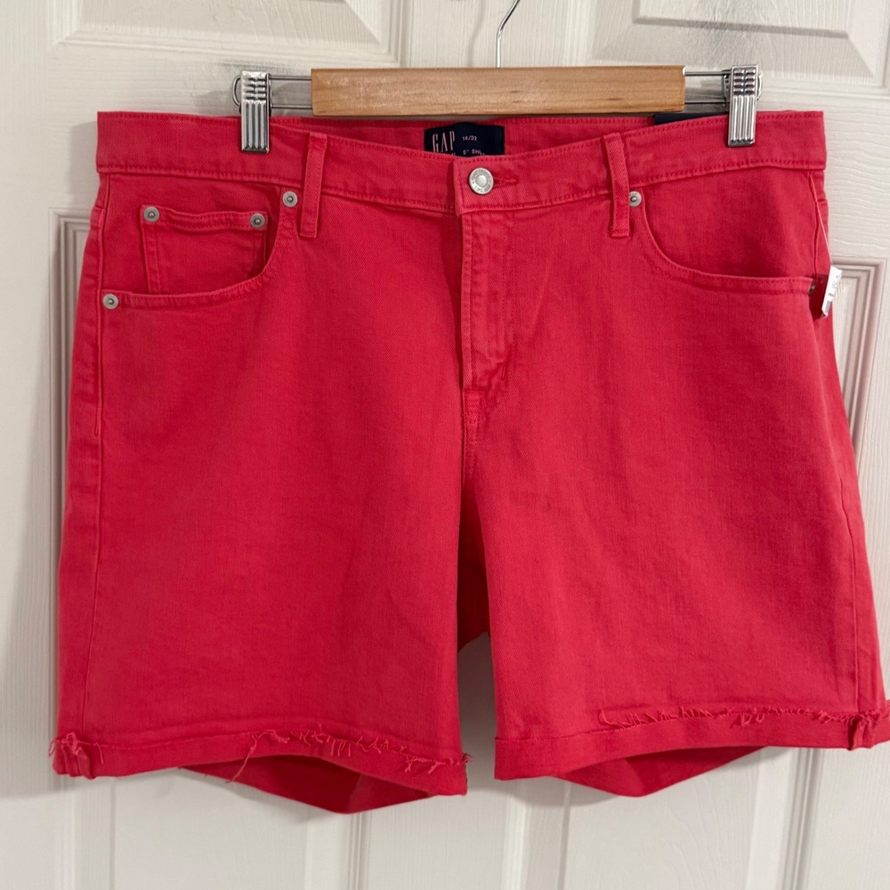 Gap Denim Shorts Womens Pink Mid Rise 5 Inch Raw Hem 14/32 Summer Preppy Coastal